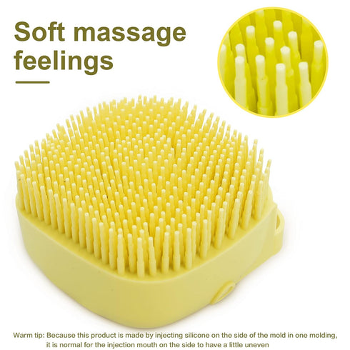 Dog Bathing Brush, Pet Massage Brush Shampoo Dispenser, Soft Silicone Brush Rubber Bristle for Dogs and Cats Shower Grooming (Yellow)...