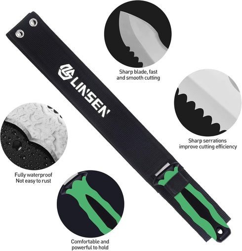 Stainless Steel Garden Knife with 11" Blade with New Handle, Double Side Utility Sod Cutter Lawn Repair Garden Knife with Nylon Sheath (GREEN)...