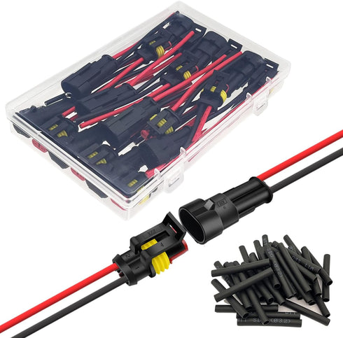 10 Kit 16 AWG 2 Pin Connector Car Waterproof Wire Connectors 2 Pin Automotive Electrical Connectors Quick Disconnect 2 Way Wire Terminal Connector...