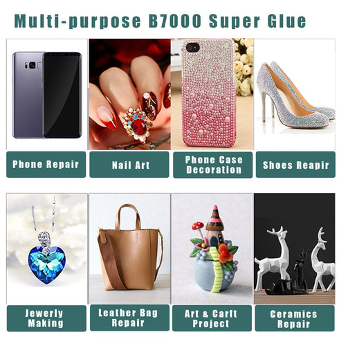8pcs x15ML B7000 Jewelry Rhinestones Glue, B-7000 Clear Super Glue Transparent Industrial Adhesive for Phone Repair Jewelery Making Crafts Gem Fab...