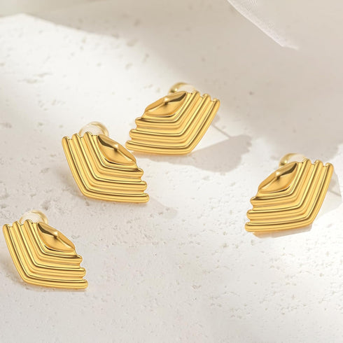 18k Gold Statement Earrings for Women Trendy, Chunky Gold Big Striped Vintage Earrings...