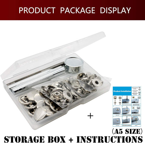 Raydodo 12 Set Leather Snap Fasteners Kit, 15mm Metal Snap Buttons Kit Press Studs with 4 Install Tools, Rivets and Snaps for Clothing, Jeans, Jac...