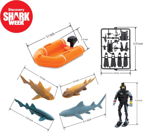 Shark Week Discovery Ocean Breeze Playset, Rescue Boat, Action Figure Diver, Realistic Shark Toy Set, Birthday Party Favors for Kids...