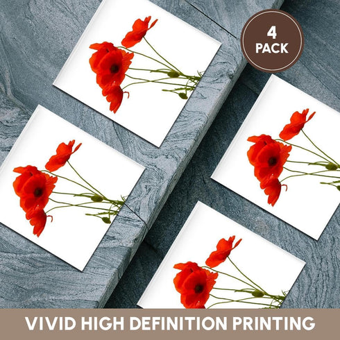 3dRose CST_217331_3 Delicate Red Poppies Vector Ceramic Tile Coasters (Set of 4)...