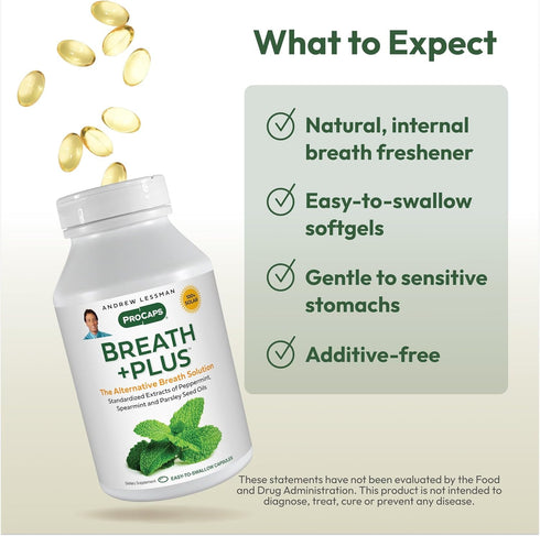 Andrew Lessman Breath Plus 60 Softgels – Natural Breath Freshener, Helps Eliminate Odors from Food, Smoking, Morning Breath from The Inside Out, w...