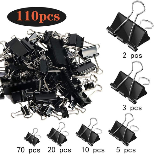SANNIX 110 PCS Binder Clips Assorted Sizes, X Large, Large, Medium, Small, Mini and Micro, Binder Clips Paper Clamps for Office Home School...