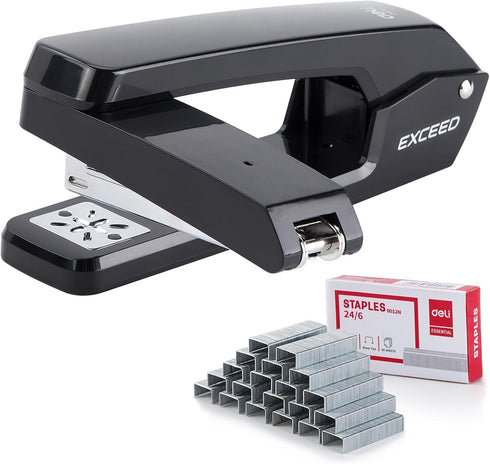Deli/EZWORK Swing-Arm Swivel Stapler, 25 Sheets Capacity, 360 Degree Rotate Desk Staplers with 1000 Staples for Booklet or Book Binding, Black...