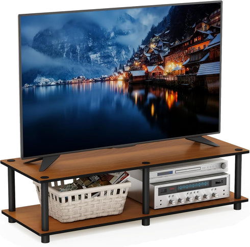 Furinno Just No Tools Wide Light Cherry Television Stand with Black Tube...