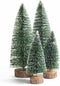 Tiny Christmas Trees, 4pcs Mini Artificial Xmas Sisal Snow Frost Tabletop Trees, Green Bottle Brush Trees with Wood Base, for Christmas Décor...