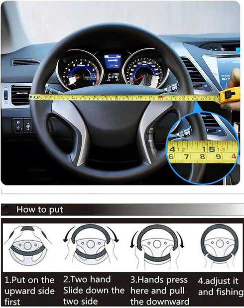 Fashion Cat Ear Leather Steering Wheel Cover Women Girl 15"(38cm) Universal Fit Auto D Shaped Leather Steering Wheel Covers (O Shape,Black&Blue)...