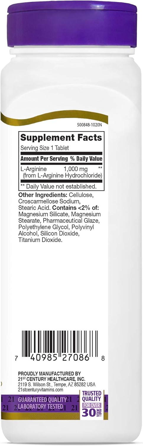 21st Century L-Arginine 1000mg, Maximum Strength 100 ea...