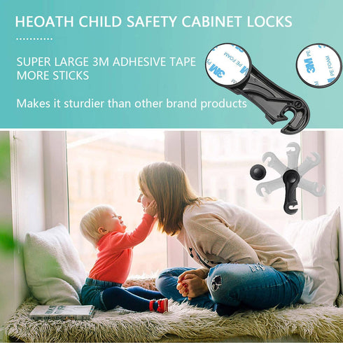 Child Safety Cabinet Locks (10 Pack) - Baby Proofing Latches Lock for Drawers, Toilet Seat, Fridge, Oven with 10 Extra 3M Adhesives (Black)...