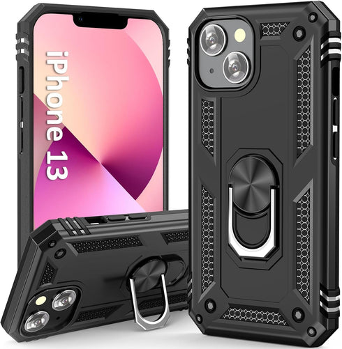 Phone Case for 13 iPhone Case iPhone 13 Phone Case for Men Heavy Duty Armor Case with Kickstand and Ring for iPhone 13 - Black......