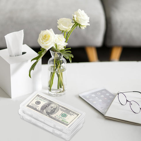 2 PCS Plastic Storage Case with 100 PCS Clear Paper Money Holder, Thicken Paper Money Currency Collection Sleeves Protector Bag with Money Storage...