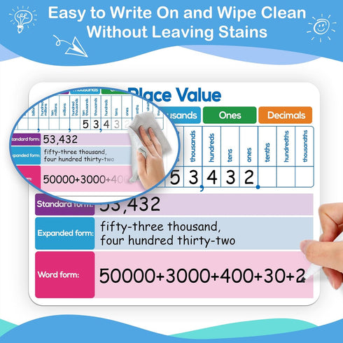 12 Pack Place Value Dry Erase Board Card,12" x 9"Regrouping Base Ten Small Whiteboard Math Manipulatives Addition Subtraction Game for Student Cla...