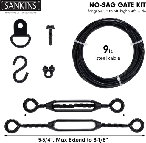 SANKINS Anti-Sag Gate Kits for Wooden Fence, Black Anti-Sagging Gate Support Cable Kit Hardware, Gate Sag Frame Kit Hardware for Wooden Fence, Woo...