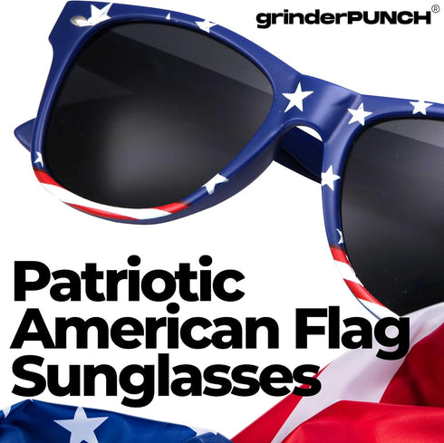 grinderPUNCH 2 Pair Combo Patriotic American US Flag Sunglasses Bulk USA...