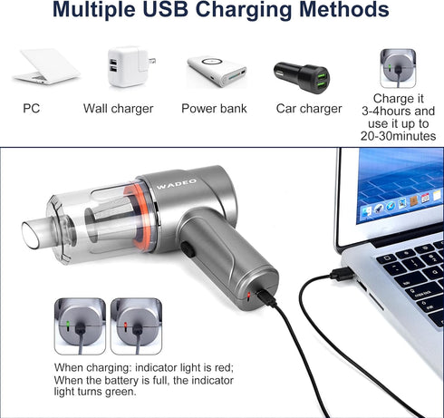 WADEO Handheld Vacuum, Cordless High Power 15000PA, 3in1 Blower, Brushless Motor, Mini Vacuum for Home, Pet & Office, Silver, Handheld Vacuum Clea...