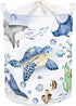 Clastyle 45L Large Blue Sea Animals Turtle Kid Laundry Hamper with Handle Collapsible Whale Shark Clothes Toy Storage Basket with Lid for Nursery...