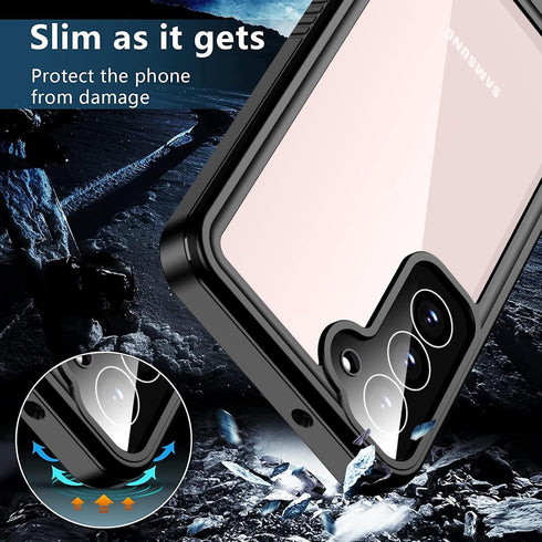 Clear Waterproof Samsung S23 Case with Screen Protector, Pink Heavy-Duty Shockproof Protection...