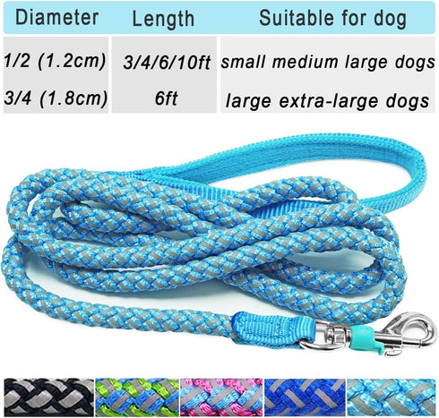 Rope Dog Leash - 2/3/4/6/10 Foot Reflective Dog Leash- Strong Nylon Braided Heavy Duty Dog Training Leash for Large and Medium Small Dogs Walking ...