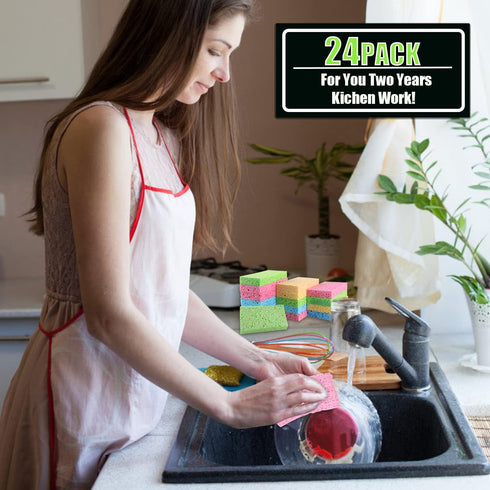 Compressed Cellulose Kitchen Sponges 24Pack,Non-Scratch Biodegradable Natural Sponge Scrub for Dishes Cleaning,Funny Colorful DIY Sponge for Kids...