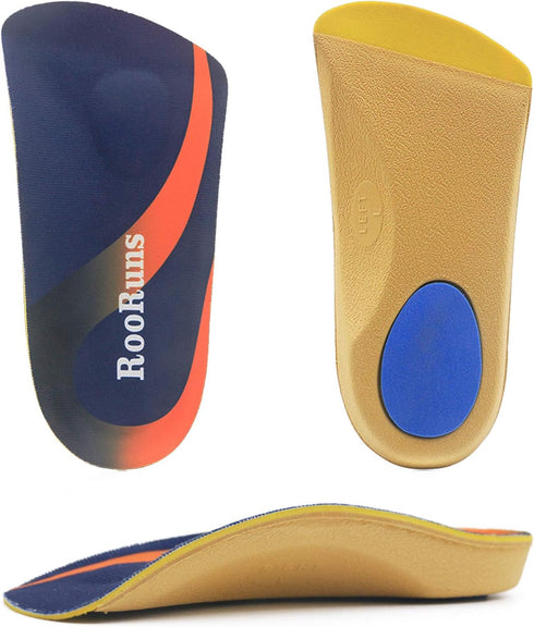 Arch Support, RooRuns 3/4 Orthotic Shoe Inserts for Over-Pronation, Plantar Fasciitis, Heel Pain Relief, High Arch Support Insoles for Men and Wom...
