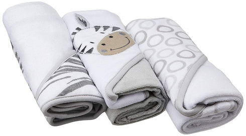 Spasilk Baby 3 Pack Soft Terry Hooded Towel Set for Newborn Boys and Girls, Grey Zebra...