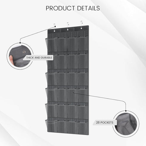 HAKACC Shoe Rack for Closet, 24 Pocket Gray Shoe Organizer Over-the-Door Storage Sturdy Closet Rack Hangers for Shoes Sneakers...