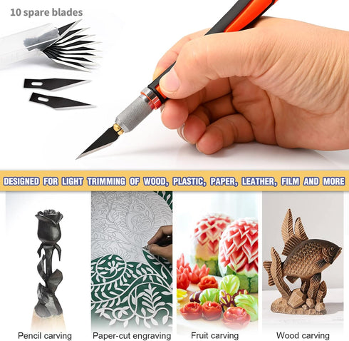 NEWISHTOOL Precision Hobby Knife Set Utility Exacto Knife Set with 10 PCS Razor Black Carbon Art Knife Tool for Architecture Modeling, Pumpkin Cut...
