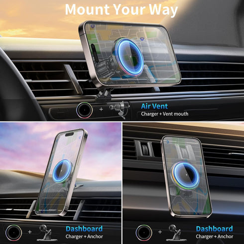 for Magsafe Car Mount Charger,15W Wireless Magnetic Car Mount Charger for iPhone 15 ProMax Plus 14 13 12?Fast Charging Carmount Magnet Car Phones ...