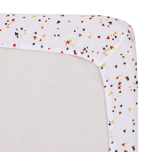 Disney Mickey Mouse - Red, Yellow, Black and White Mickey Confetti Nursery Fitted Mini Crib Sheet...