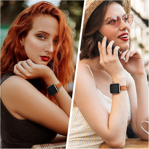 OUHENG Slim Bands Compatible with Apple Watch Band 42mm 41mm 40mm 38mm, Women Genuine Leather Replacement Thin Strap for iWatch SE2 SE Series 10 9...