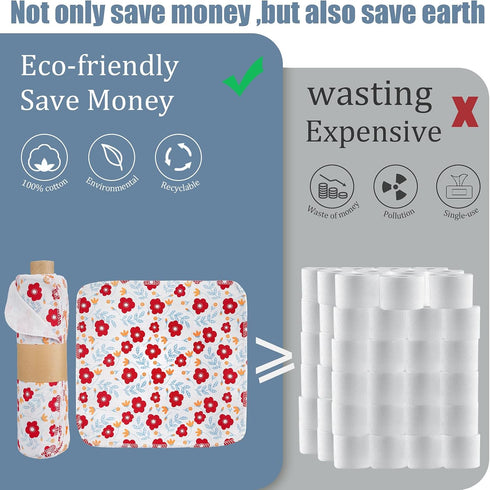 Reusable Paper Towels - 18 Pack Roll of Washable Cotton Prints Cloth Paper Towels Paperless Reusable Napkins Cloth for Kitchen Dishcloths Replacem...