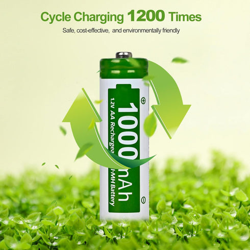 Ni-MH Rechargeable AA Batteries,1.2V 1000mAh High Capacity Pre-Charged Double A Solar Battery for Garden Landscaping Solar Lights, String Lights, ...