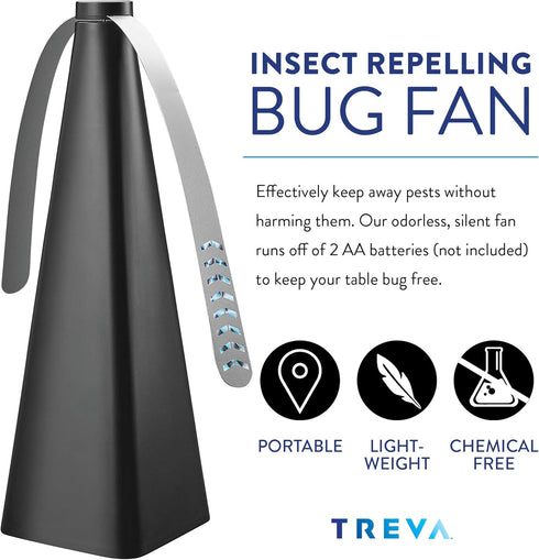 Treva Chemical Free Bug Fan, Fly Deterrent with Holographic Blades to Clear Bugs, Mosquitoes, and Flies, Battery Powered Fly Fan, Black (2 Pack)...