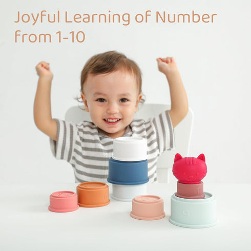 Stacking Cups Toy for Baby Age 6 Months+, Educational Silicone Stacking Toy for Toddler, Colorful Learning & Bath Toy, Soft Teething Toy, Easter B...