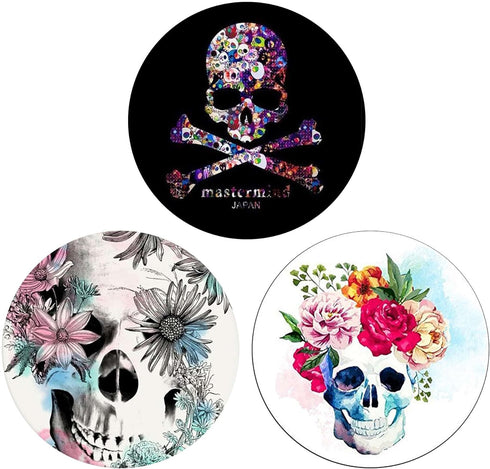 Foldable Telephone Support, Mobile Phones and Tablets, The Grip (3 Pack)-Black and White Color, Skull...