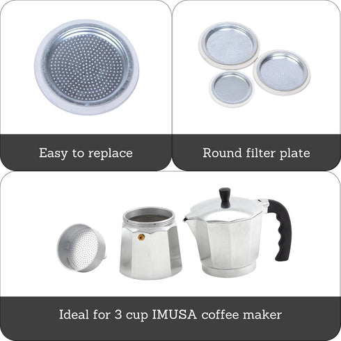 IMUSA USA Aluminum Stovetop Espresso Maker Replacement Rubber Ring & Filter only for 3 Cup...