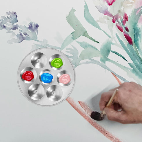 NUOBESTY 2pcs Paint Palettes Metal 6 Well Semicircle Professional Watercolor Oil Palette Painting Tray Artist Craft Palettes...