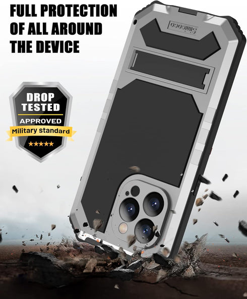 iPhone 14 Pro Max Waterproof Case, iPhone 14 Pro Max Metal Case with Screen Protector Kickstand Military Full Body Rugged Heavy Duty Dustproof Def...