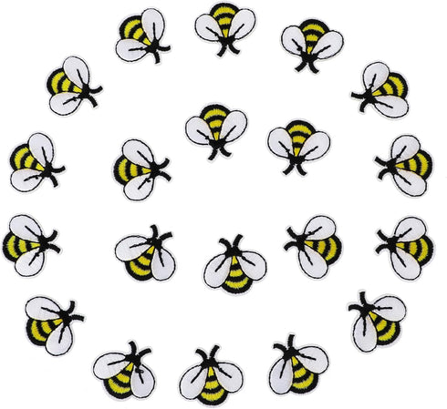 20 PCS Bee Embroidered Patches Bee Shape Patches Bee Buttons for Sewing Applique Patch Cute Fabric Tiny Iron On Embroidered Patches Decoration for...