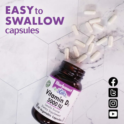 Bluebonnet Vitamin D3 5000 IU Vegetable Capsules, 120 Count...