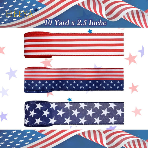 American Flag Ribbon, DIY Summer Ribbon Patriotic Ribbon Red Ribbon, Red White and Blue Ribbon for Gift Wrapping Decorations, Fourth of July Ribbo...