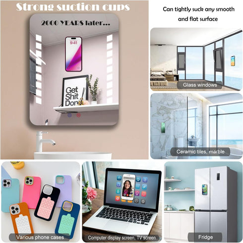 Double Sided Silicone Suction Phone Mount (2 Pack), Each Side 24 Strong Suction Cups Mobile Phone Holder, Cell Phone Grip Stand for Selfies and Vi...