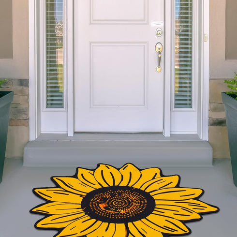 Extra Large Sunflower Welcome Doormat 29.5" x 29.5" Non Slip Area Rug Summer Decorative Floral Mat for Kitchen, Bathroom, Bedroom, Living Room, In...