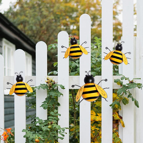 MorTime 4 Pack Metal Bee Wall Art Sculptures Garden Decorations, Hanging Bee Wall Decor Indoor Outdoor Garden Yard Lawn Decor...