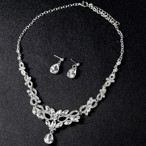 Bride Crystals Rhinestones Necklace Earrings Set Bridal Wedding Jewelry Sets Rhinestone Choker Necklace Prom Party Costume Jewelry Set for Women N...