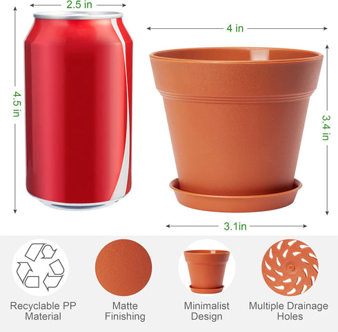 6 Pack Plastic Plant Pots with Drainage Holes and Tray, 4 inch Thickened Indoor Planters Seedlings Nursery Pots for Flowers, African Violet, Succu...