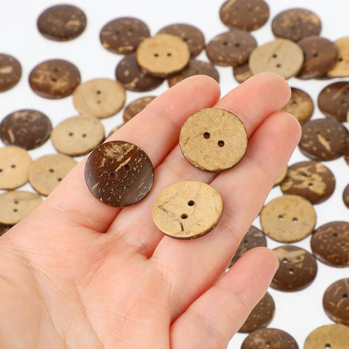 100pcs Natural Coconut Shell Buttons Sewing Buttons 2 Hole Big Buttons, 3/4 Inch Brown Wooden Buttons for Crafts Sewing, Shirt, Clothing Replaceme...